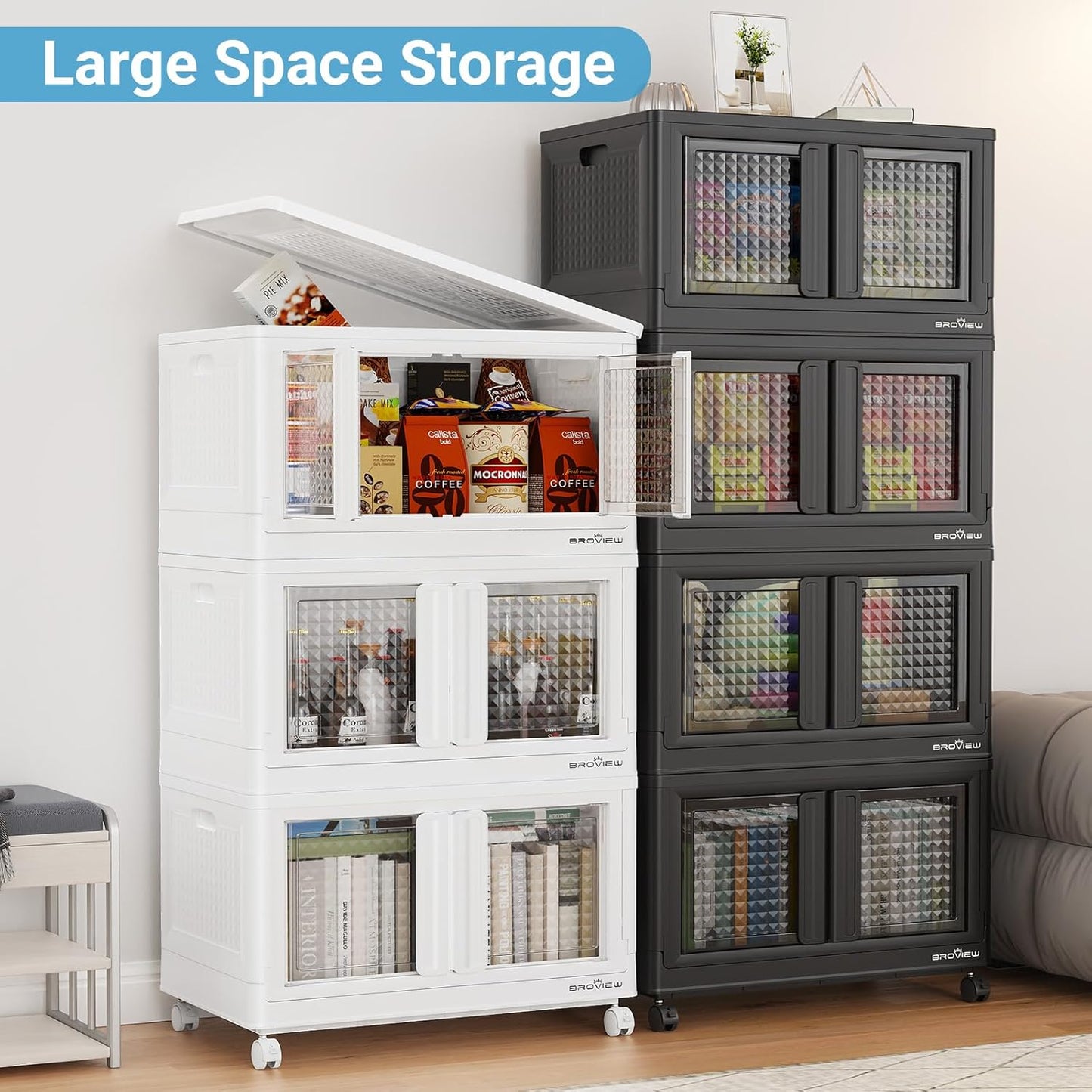 BROVIEW 400Qt Stackable Storage Bins with Lids, 100Gal Closet Organizers and Storage Drawer