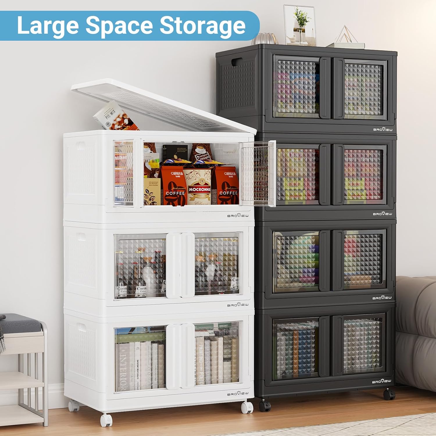 BROVIEW 400Qt Stackable Storage Bins with Lids, 100Gal Closet Organizers and Storage Drawer