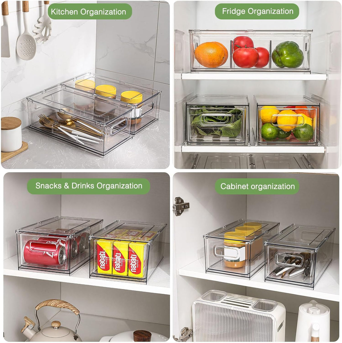 shopwithgreen Refrigerator Organizer Bins with Pull-out Drawer, Drawable Clear Fridge Drawer