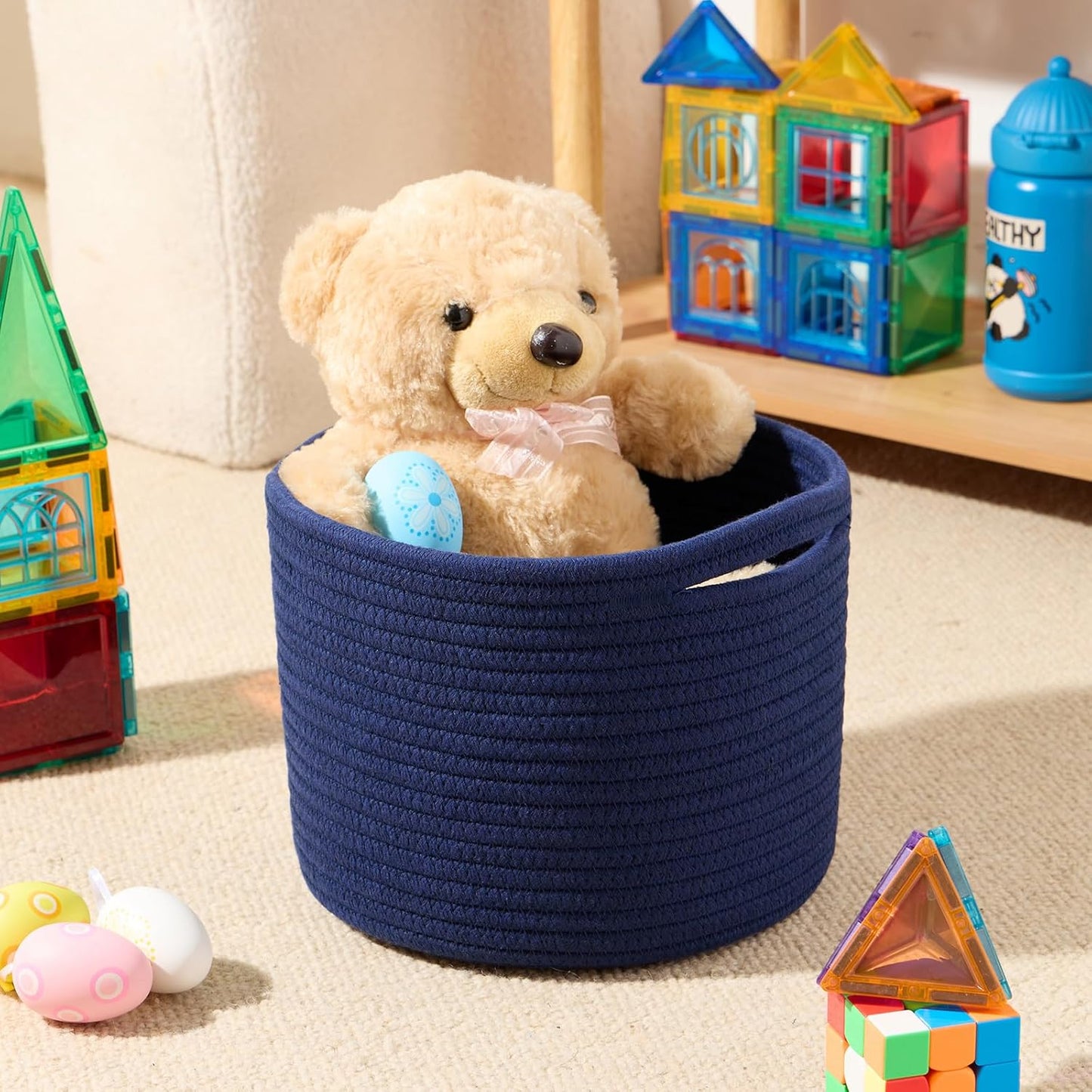 Small Basket for Organizing | Cube Shelf Closet Storage Baskets | 9.7×9.7×7.1” | Woven Rope Gift