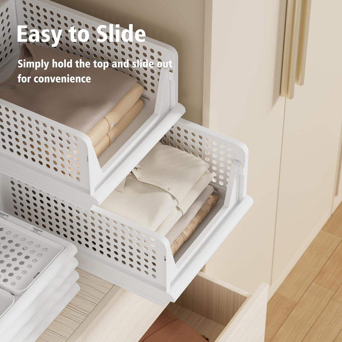 Proarea Stackable Plastic Storage Basket Closet Organizer Bin Foldable Clothes Organizer Storage