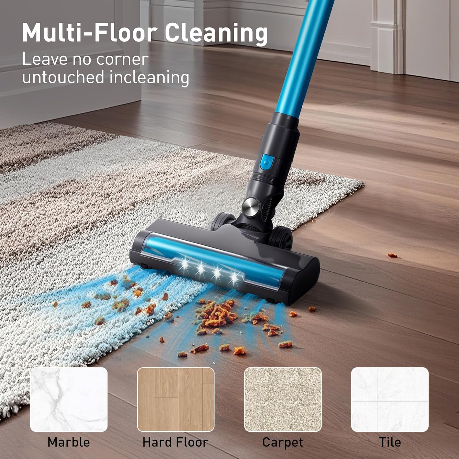 250W 25KPa Suction Cordless Vacuum Cleaner, 6-in-1 Lightweight Stick Vacuum with LED Display, 45