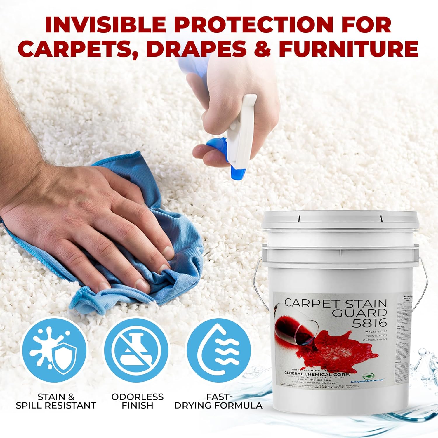 General Chemical Stain Shield Spray - Safe Fabric Protector Spritz and Stain Guard 5816 for