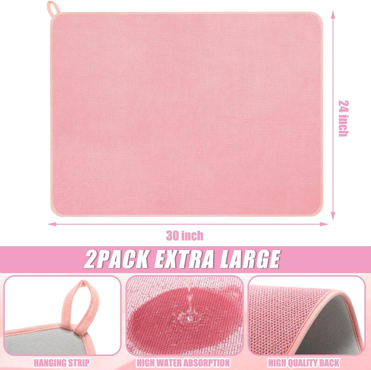 Hushee 2 Pack Extra Large Dish Drying Mat Microfiber Absorbent Dish Drying Pad Large Size Dishes