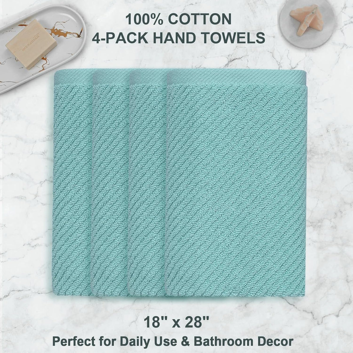 Teal Hand Towels for Bathroom, Bathroom Hand Towels Set of 4, Large 18" x 28" - Quick Dry |