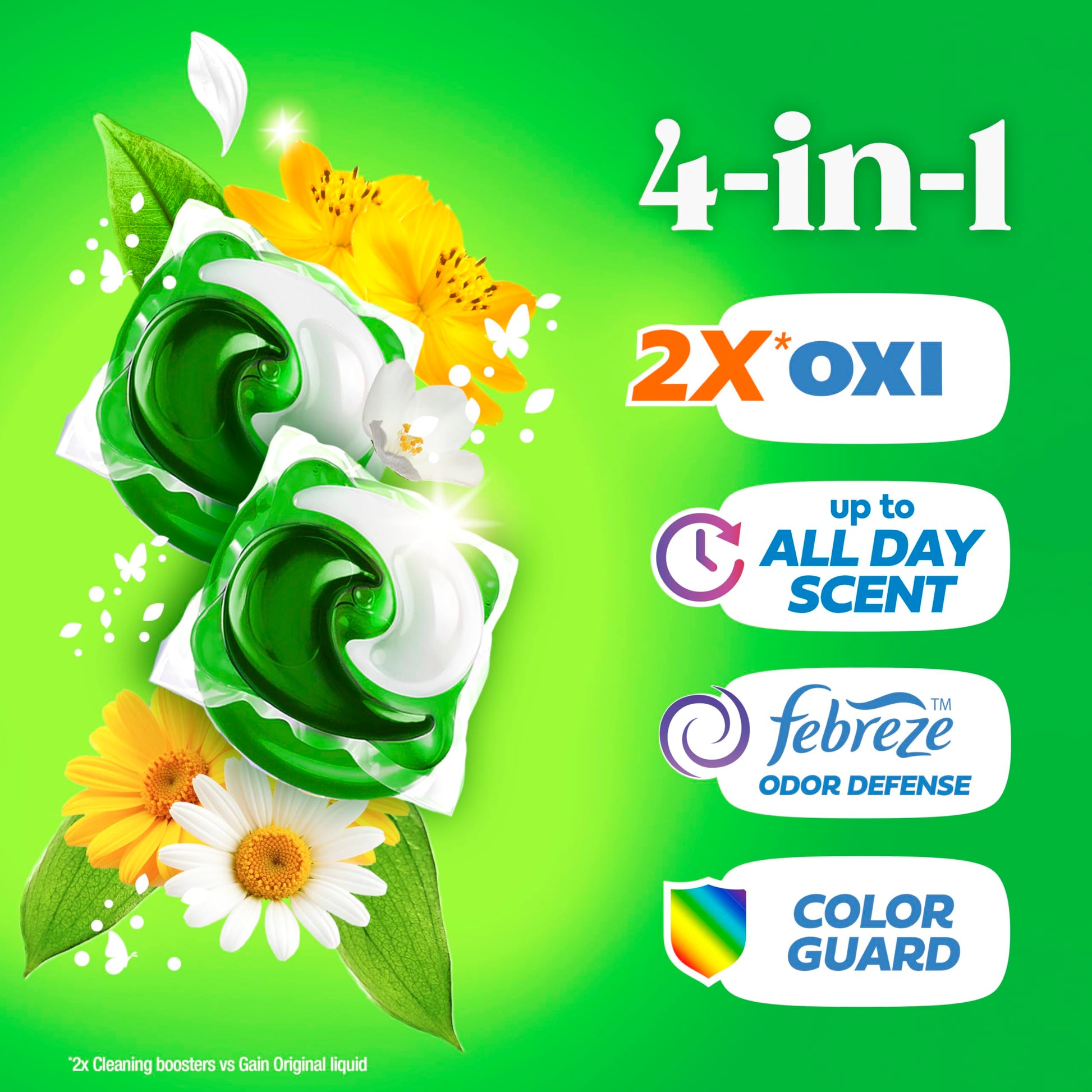 Gain Flings Liquid Washing Detergent Pods, Now with Odor Defense + Color Guard, Original Scent