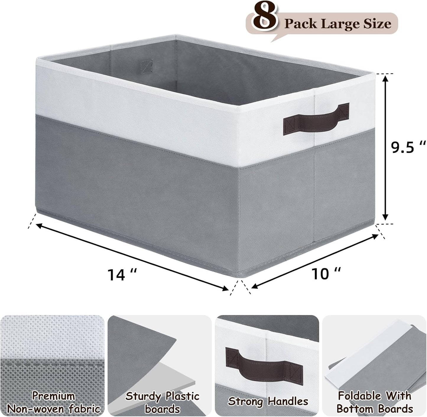 Criusia Large Storage Baskets 8 Pack Versatile Fabric Storage Bins for Closet Cabinet Wardrobe