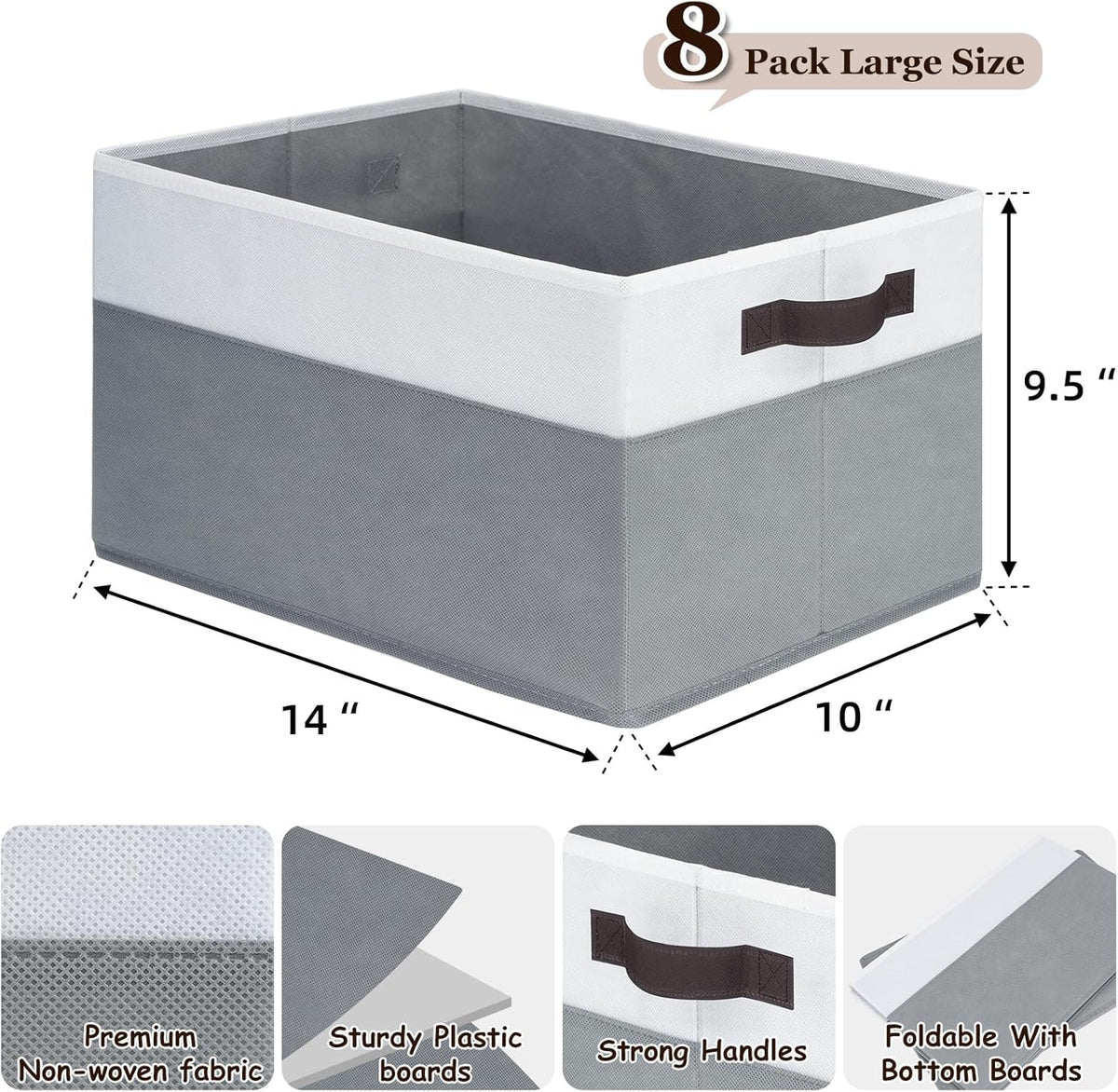 Criusia Large Storage Baskets 8 Pack Versatile Fabric Storage Bins for Closet Cabinet Wardrobe