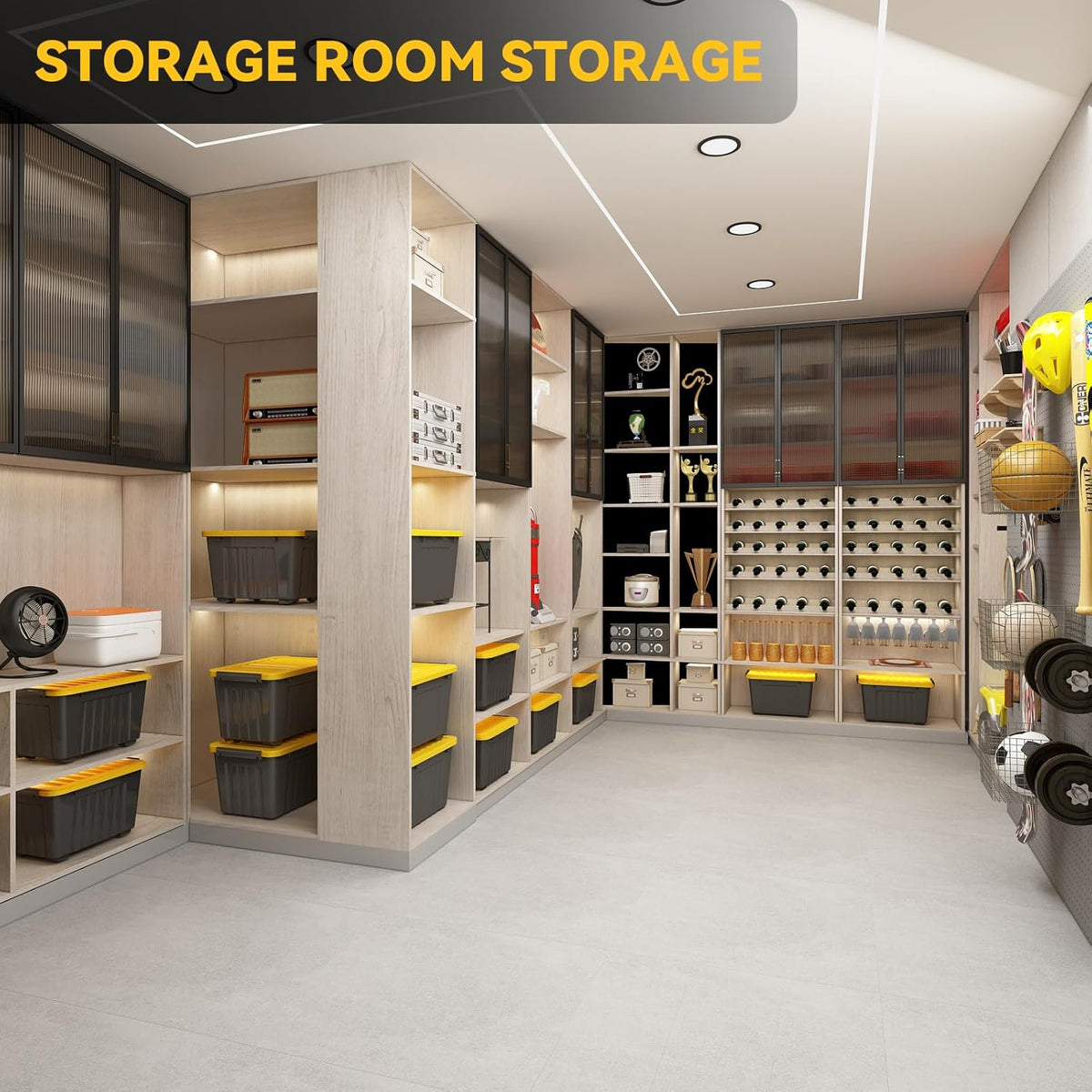Nazhura 97 Quart Plastic Storage Bin, Stackable and Nestable Storage Boxes with Yellow Lids and