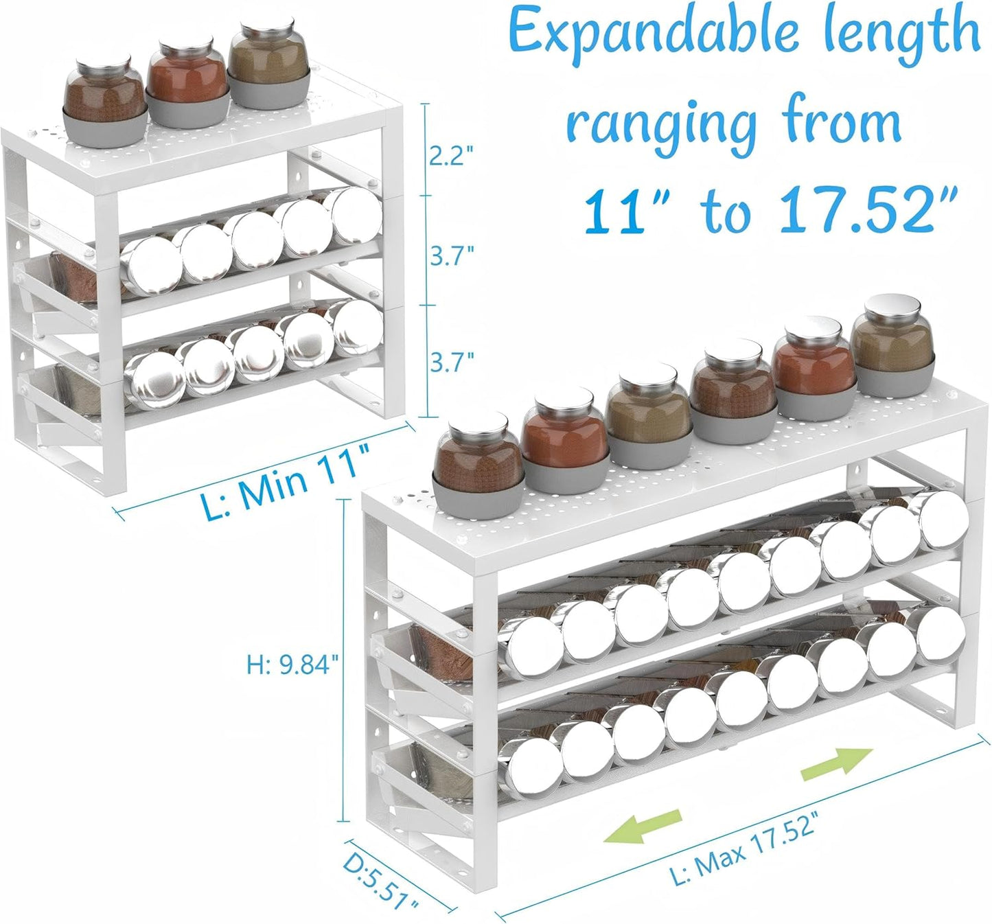 Expandable, Stackable, Adjustable Spice Rack kitchen Organizer,Metal Pantry Storage Shelves