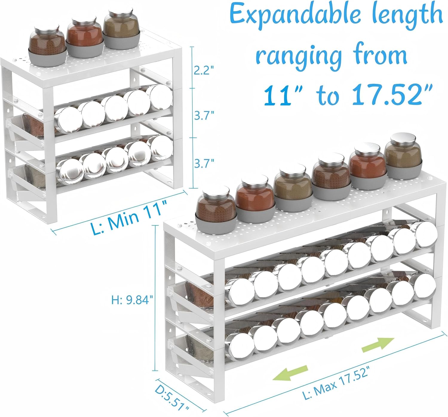Expandable, Stackable, Adjustable Spice Rack kitchen Organizer,Metal Pantry Storage Shelves