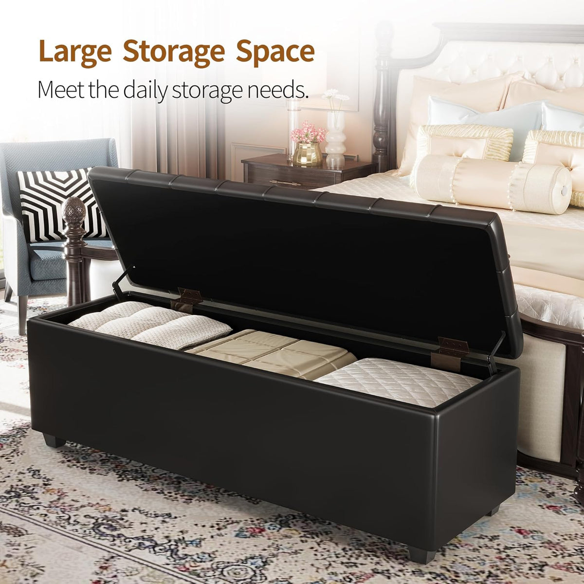 Ottoman with Storage 38 inches, Furniture End of Bed Storage Benches, Long Ottomans Bench with