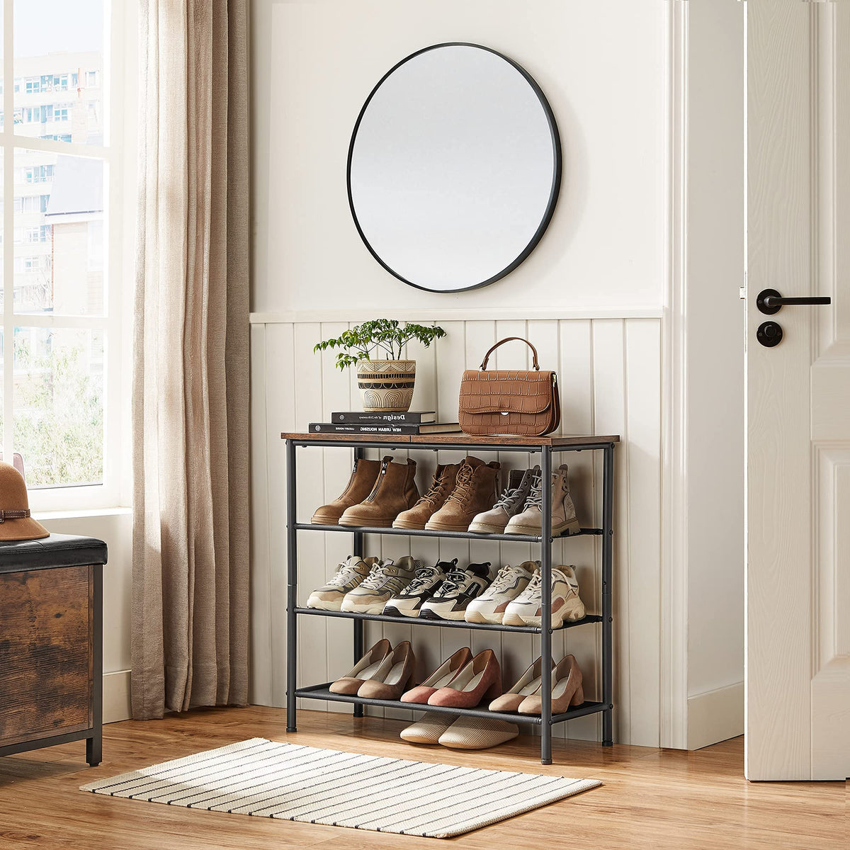 VASAGLE Shoe Rack, 4-Tier Shoe Storage Organizer for Entryway and Closet, Holds 9-12 Pairs of