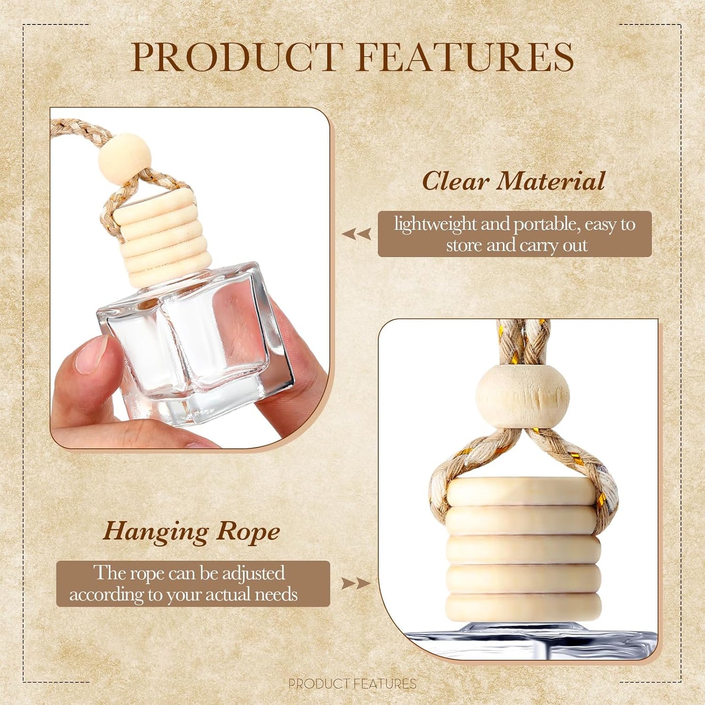 BBTO 50 Pcs Hanging Car Air Freshener Car Diffuser Bottles Empty Glass Perfume Bottle Freshener
