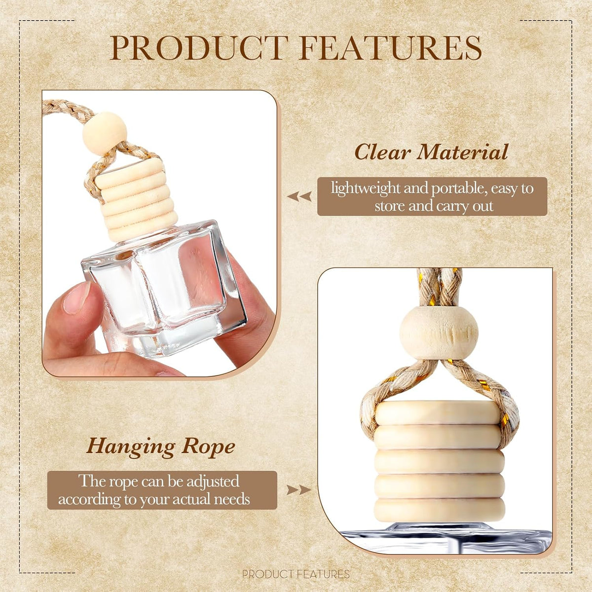 BBTO 50 Pcs Hanging Car Air Freshener Car Diffuser Bottles Empty Glass Perfume Bottle Freshener