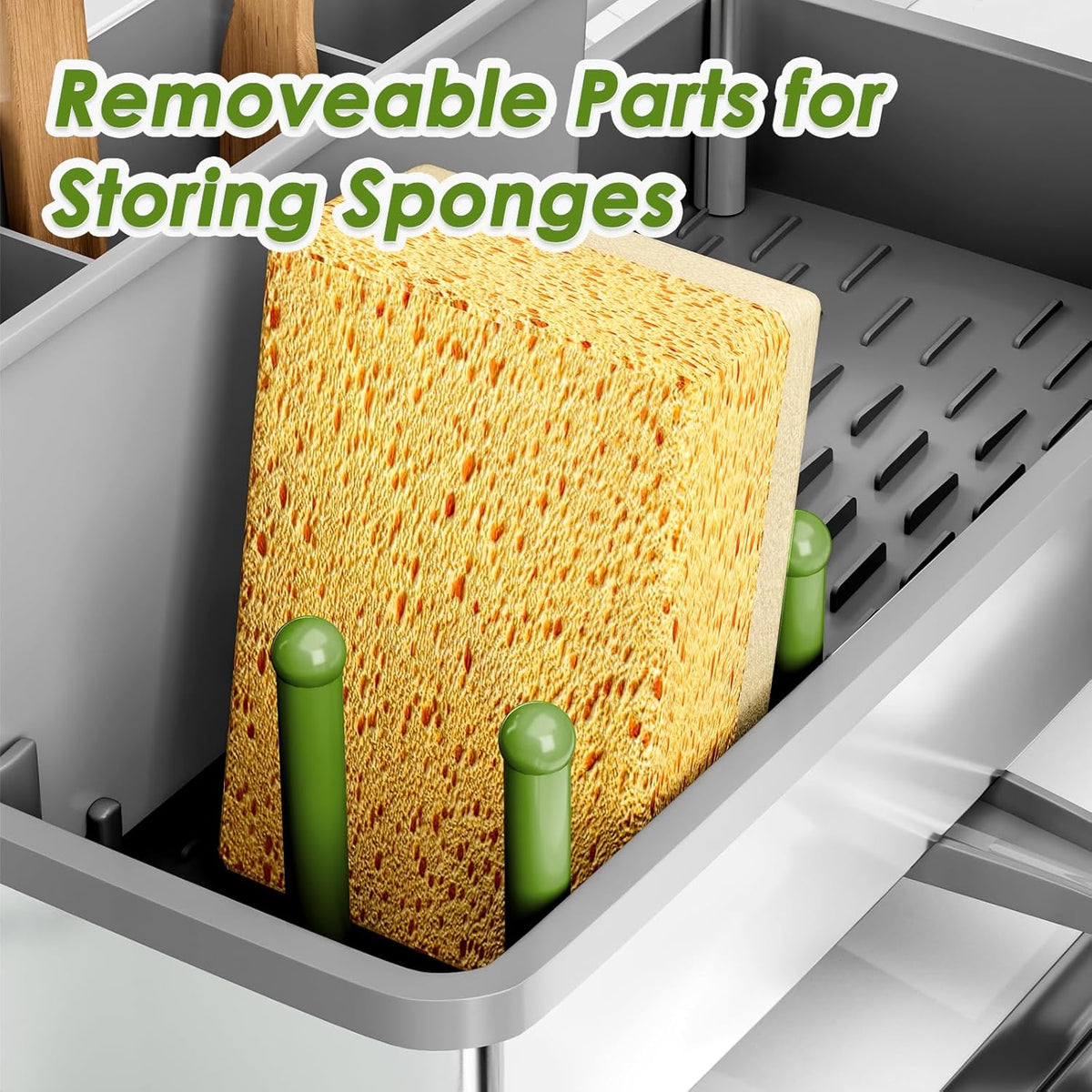 Stainless Steel Sink Caddy, Sponge Holder for Kitchen Sink with Brush Holder & Dishcloth Rack