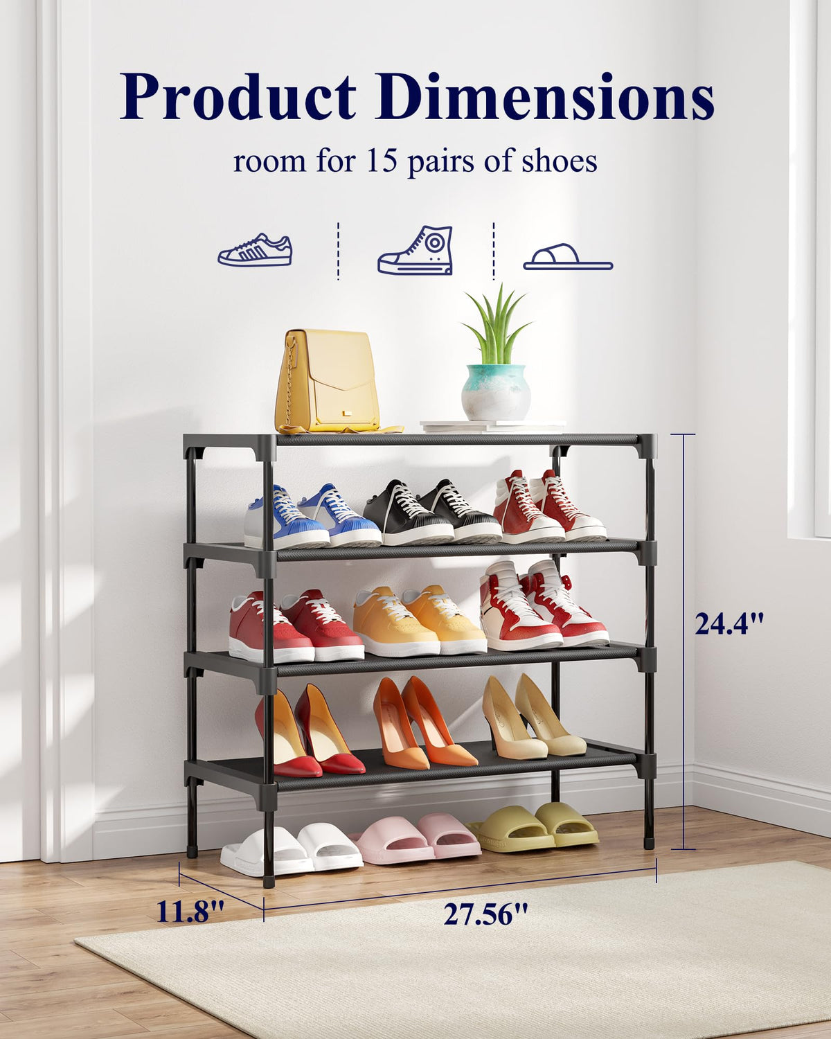 Kitsure Shoe Rack - Non-Woven Shoe Rack Shelf, Shoe Organizer for Closet, Entryway, Garage &