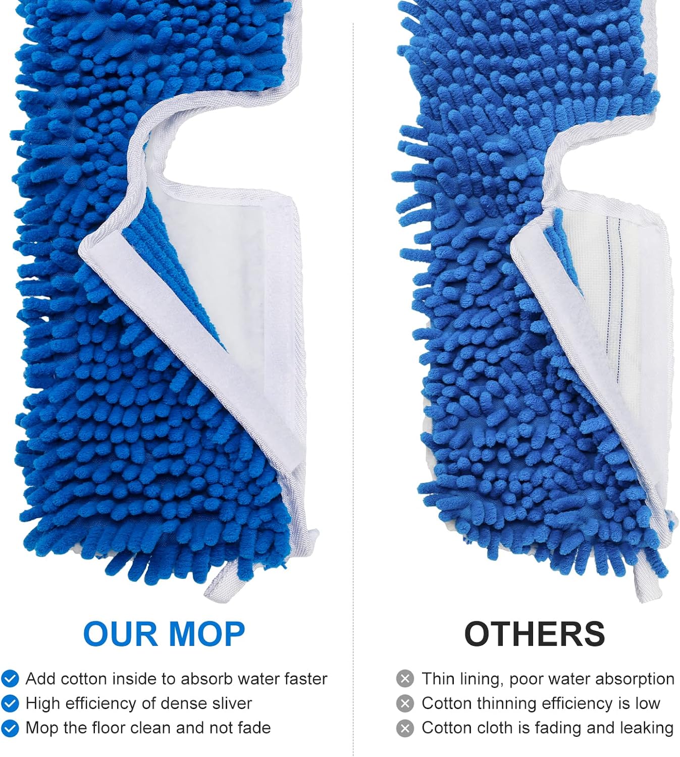 4 Pack Chenille Mop Heads Replacements Compatible with Oceda Dual-Action Microfiber Flip Mop