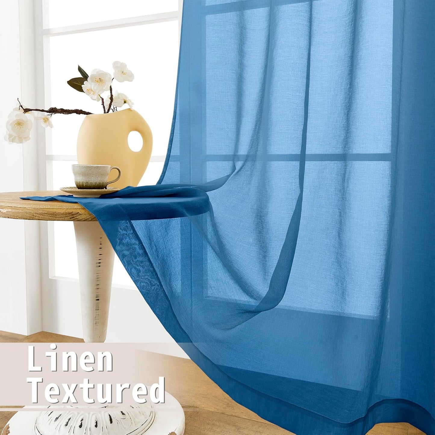Tollpiz Sheer Door Curtains Closet Linen Textured Curtains Sheer Doorway Light Filtering Voile Rod