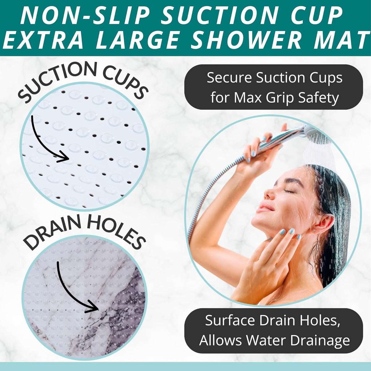ENKOSI Extra Large Square Non Slip Shower Mat - 31 x 31-inch XL Bathroom Shower Mat - Square Shower