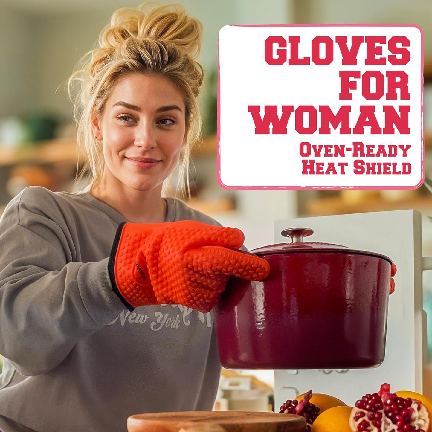 KITCHEN PERFECTION Silicone Smoker Oven Gloves For Women -Extreme Heat Resistant BBQ Gloves -Handle