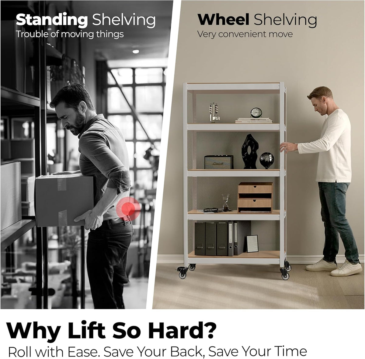HOMEDANT House White 5-Tier Metal Rolling Cart Shelf Rack Casters Heavy Duty Wheel Shelving Unit