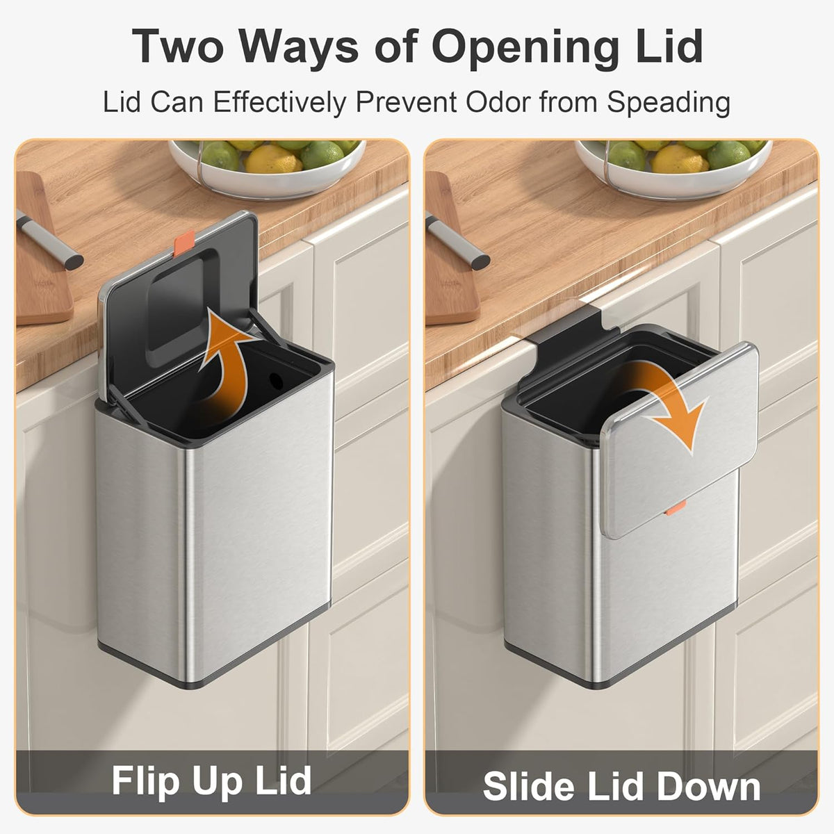 Mbillion Kitchen Compost Bin Hanging Trash Can with Lid 2.1 Gallon Stainless Steel Garbage Can for