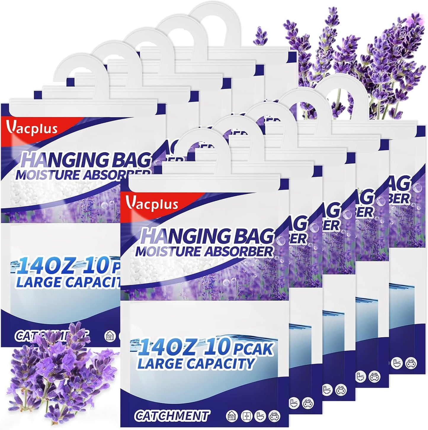 Vacplus Moisture Absorbers, Hanging Closet Dehumidifier Bags, Humidity Packs, Desiccant, Closet