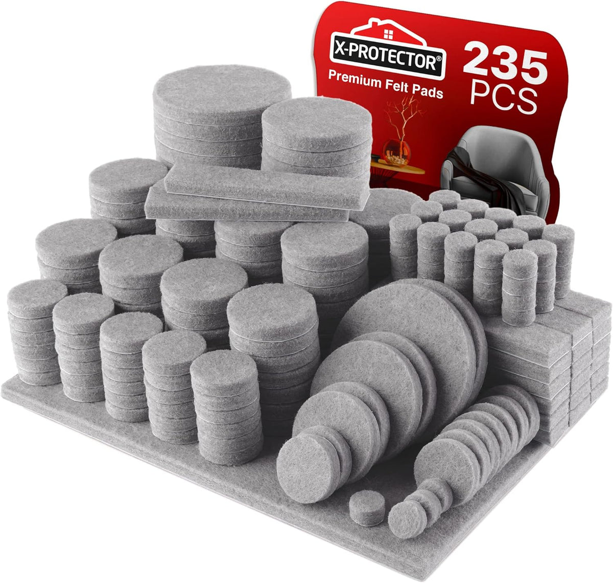 235 pcs Grey Felt Furniture Pads X-Protector! Huge Quantity of Furniture Pads for Hardwood Floors