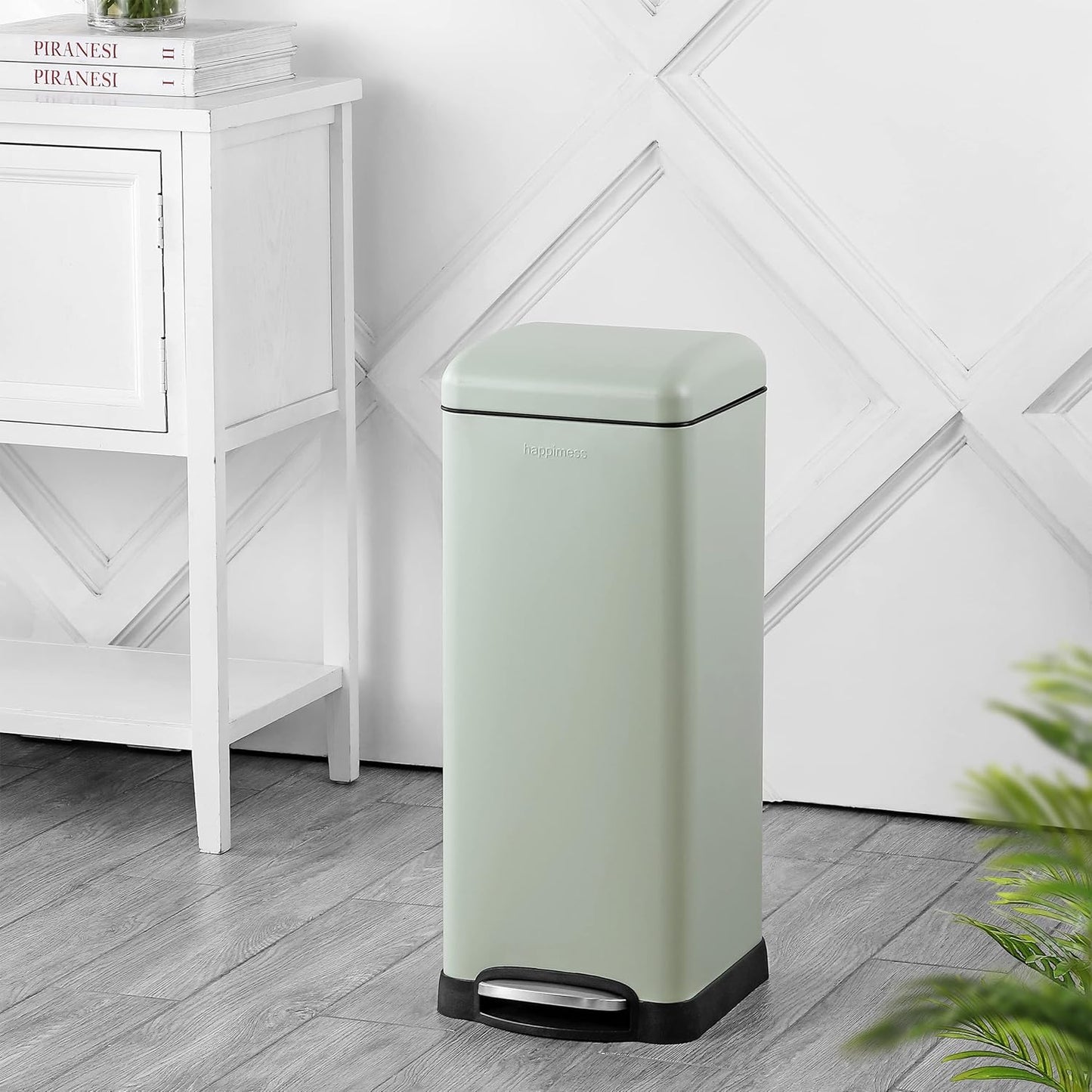 happimess HPM1007E Betty Retro 8-Gallon Step-Open Trash Can with Soft-Close Lid, Fingerprint