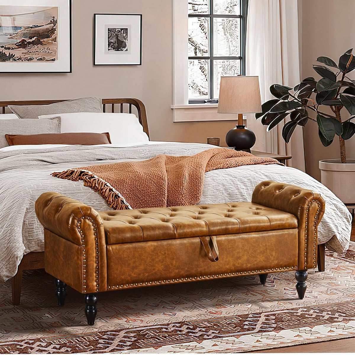 Furnimart Storage Bedroom Bench for End of Bed, Faux Leather Upholstered Storage Ottoman with