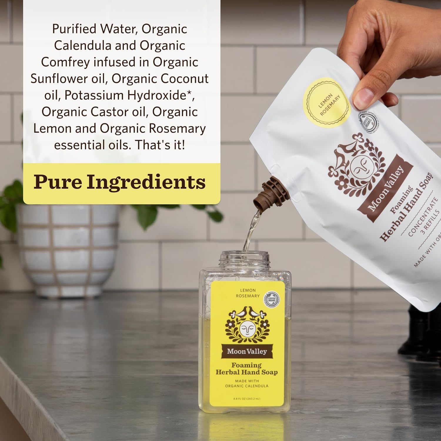 Moon Valley Foaming Hand Soap Refill Pouch, Two-Pack Lemon Rosemary Soap, Vegan and Non-GMO