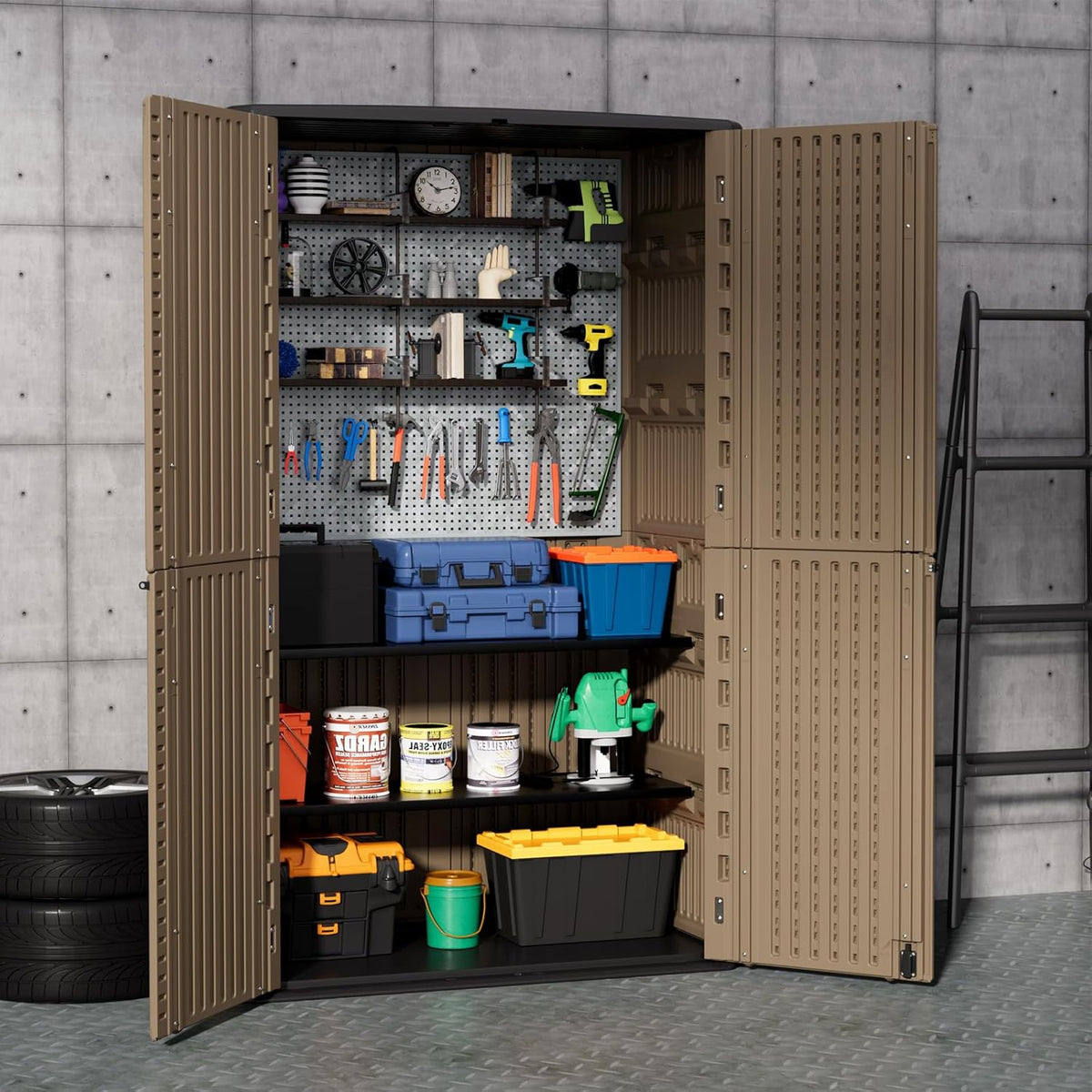 ZZM Large 67 Cu.ft Waterproof Storage Shed, Outdoor Storage Cabinet，Durable Resin Storage for Patio