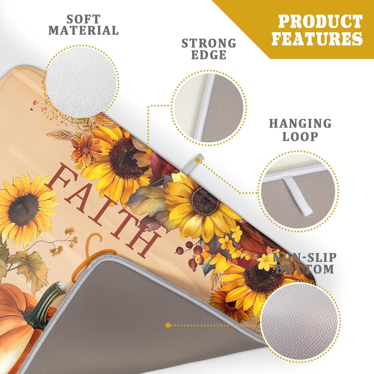 Fall Pumpkin Sunflower Dish Drying Mat 18”x24” Faith Family Fall Drying Mat for Kitchen Counter