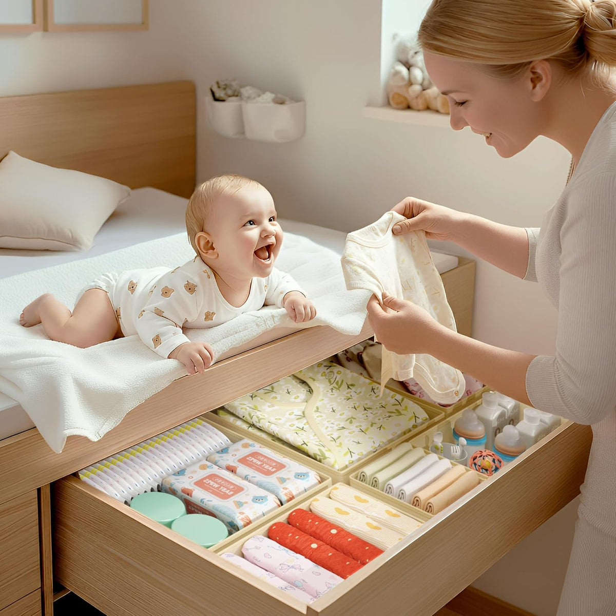DIMJ Drawer Organizer Clothes - 16 Pack Baby Dresser Organizer for Nursery, Foldable Drawer