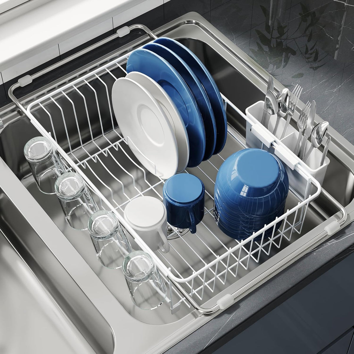 JASIWAY Dish Drying Rack in Sink, Small Dish Drainers for Inside Sink, Over The Sink Dish Racks