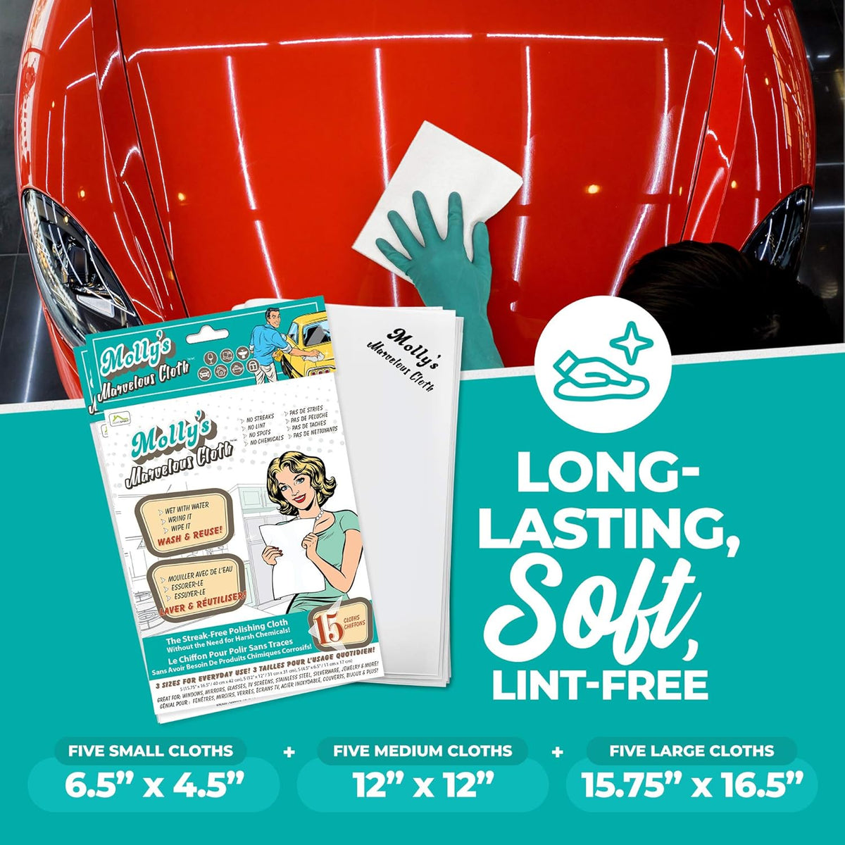 Molly's Marvelous Cloth, Streak-Free, Lint-Free Microfiber Cleaning Cloth, Polishing Cloth for