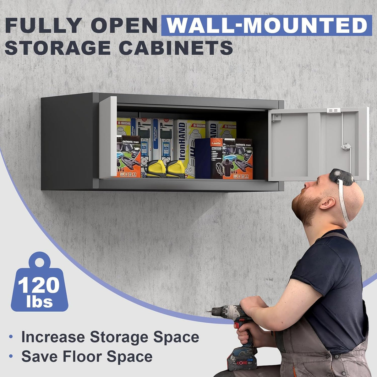 Metal Garage Storage Cabinet, Locking Cabinet Wall Mounted, 12.8" H Floating Cabinet for Warehouse