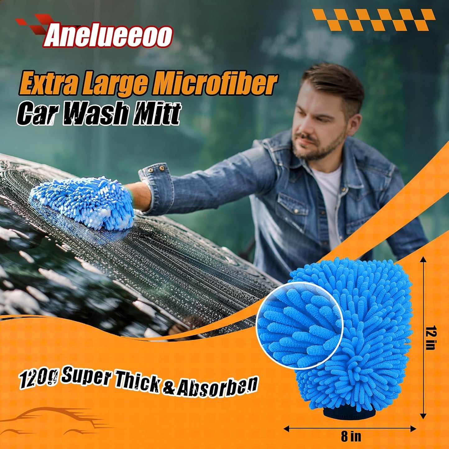 Car Wash Mitt Microfiber, Premium Chenille Microfiber Wash Car Mitts Sponge Scratch Free &