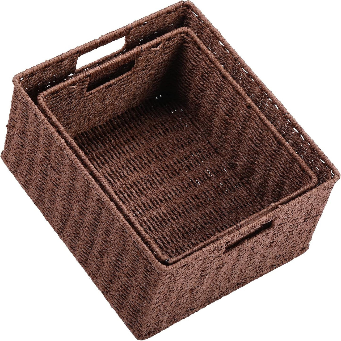 HOONEX Large Woven Storage Baskets, Paper Rope With Sturdy Metal Wire Frame, for Shelves, Set of 2