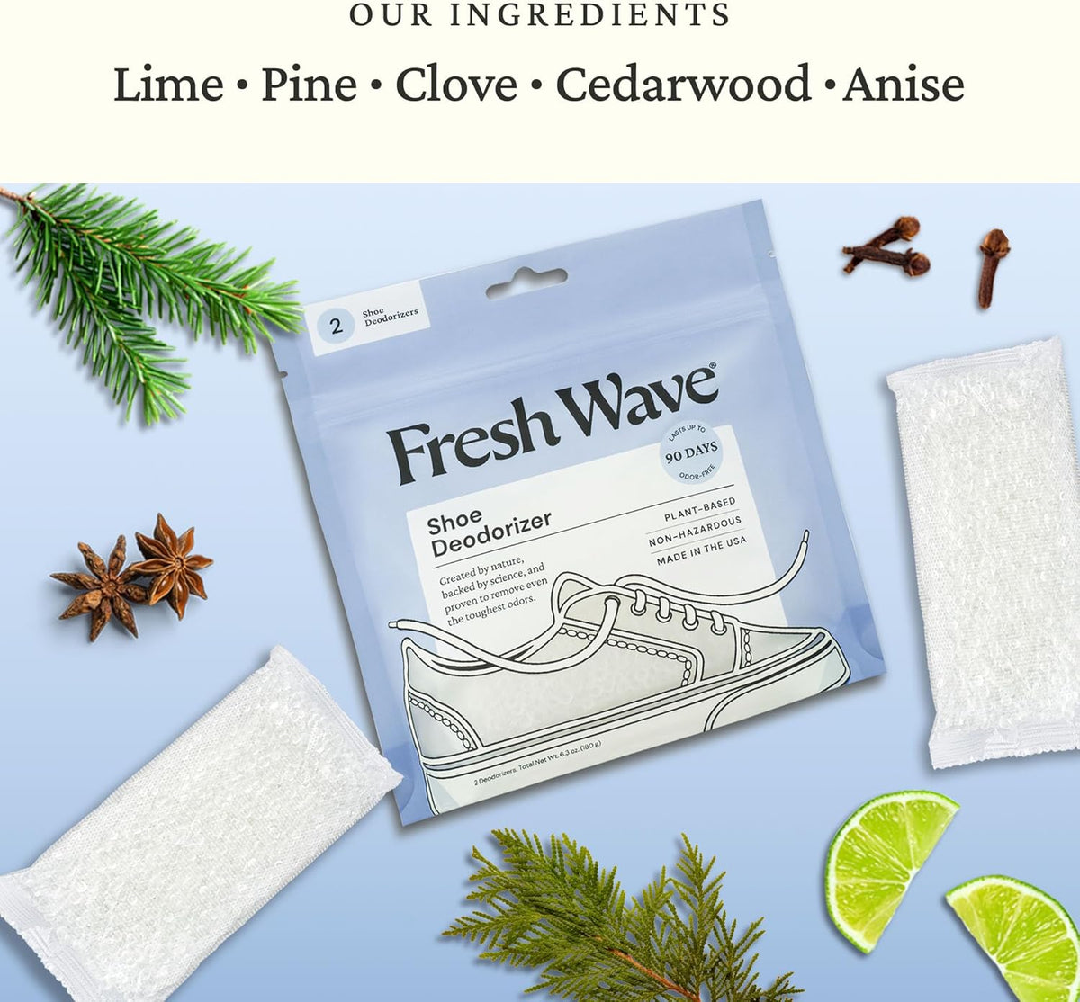 Fresh Wave Shoe Deodorizer, 1 Pack (2 Count) – Natural & Safe Shoe Freshener for All Types of