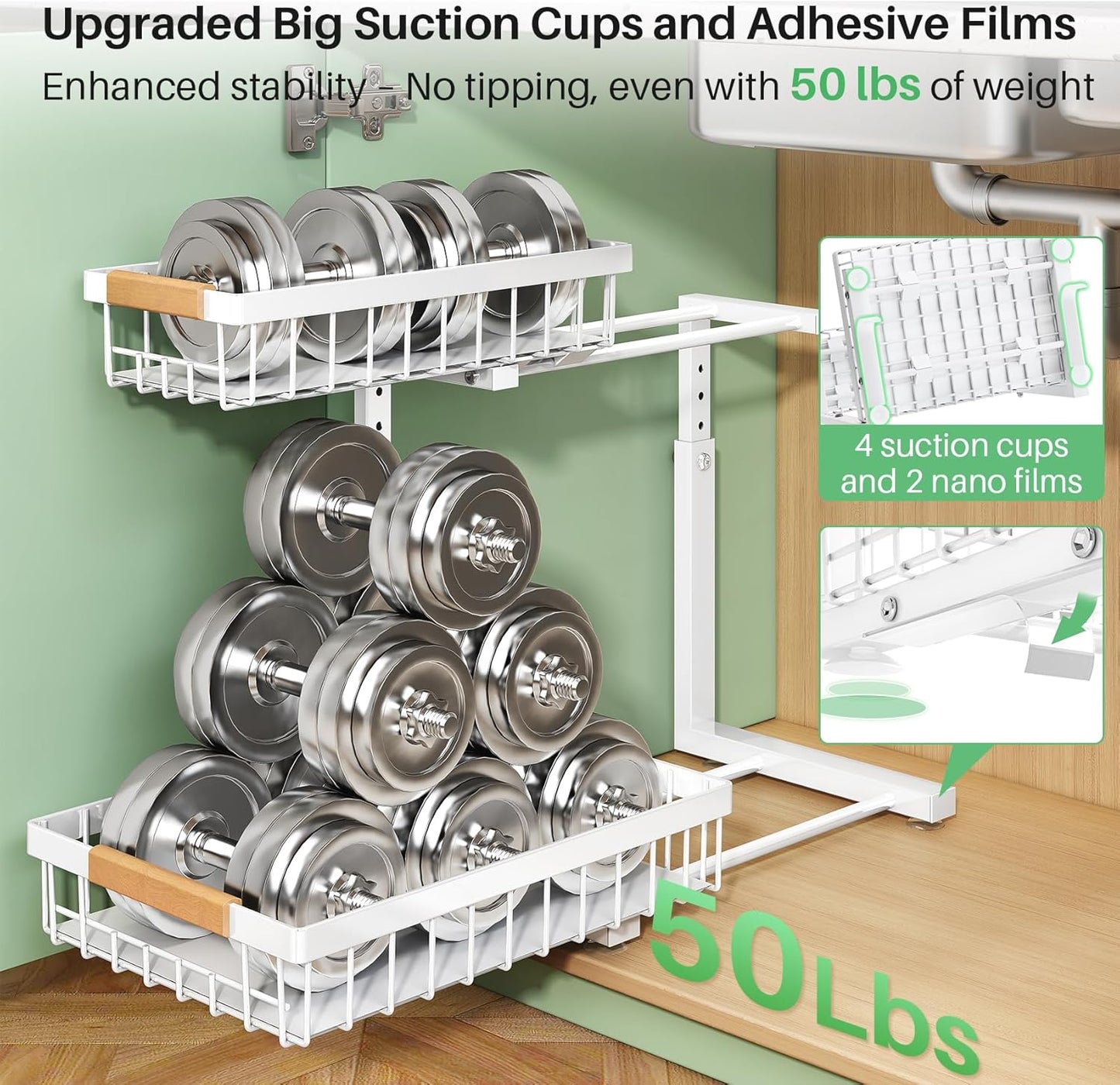 Under Sink Organizer, 2 Packs 2 Tier Under Sink Organizers and Storage, Slide out Pull out Cabinet