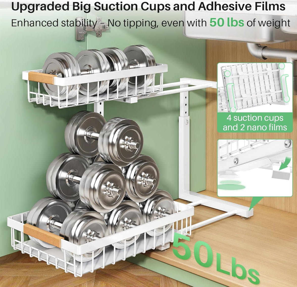 Pull out Cabinet Organizer, 1 Pack Under Sink Organizer, Slide out Metal Kitchen Cabinet Organizers