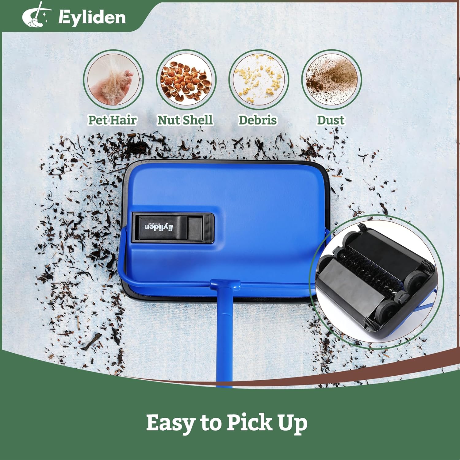 Eyliden Carpet Sweeper, Mini Size Lightweight Hand Push - No Noise, Non-Electric, Easy Manual