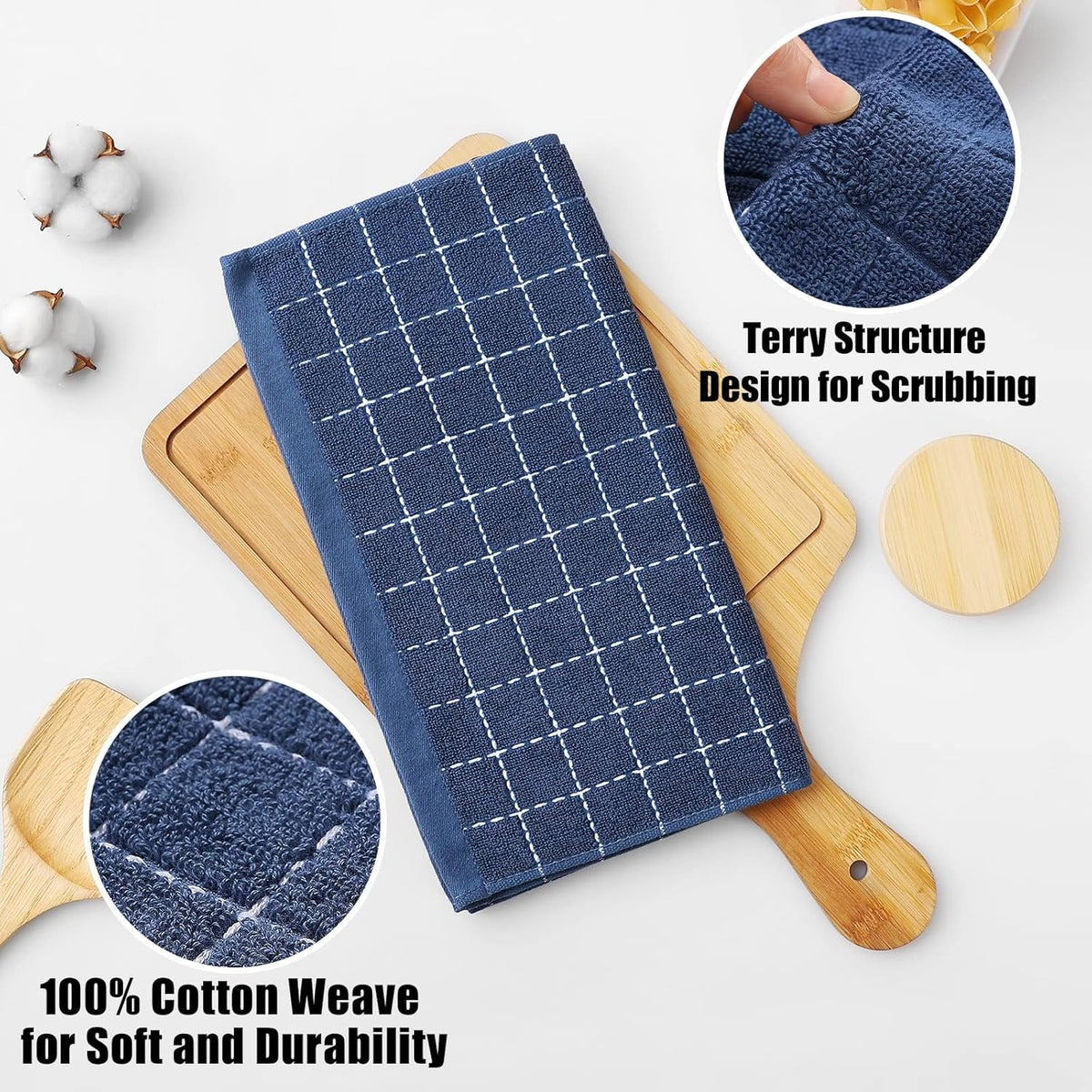 Homaxy 100% Cotton Terry Kitchen Dish Cloths, Ultra Soft and Absorbent Dish Towels for Kitchen