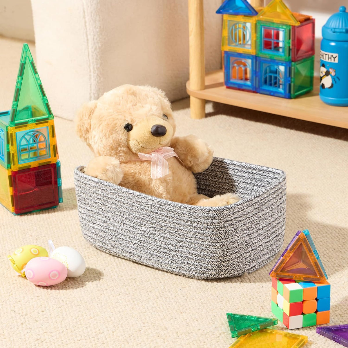 Small Storage Baskets for Organizing | Closet Organizer Bins | Shelf Toy Basket | Woven Rope