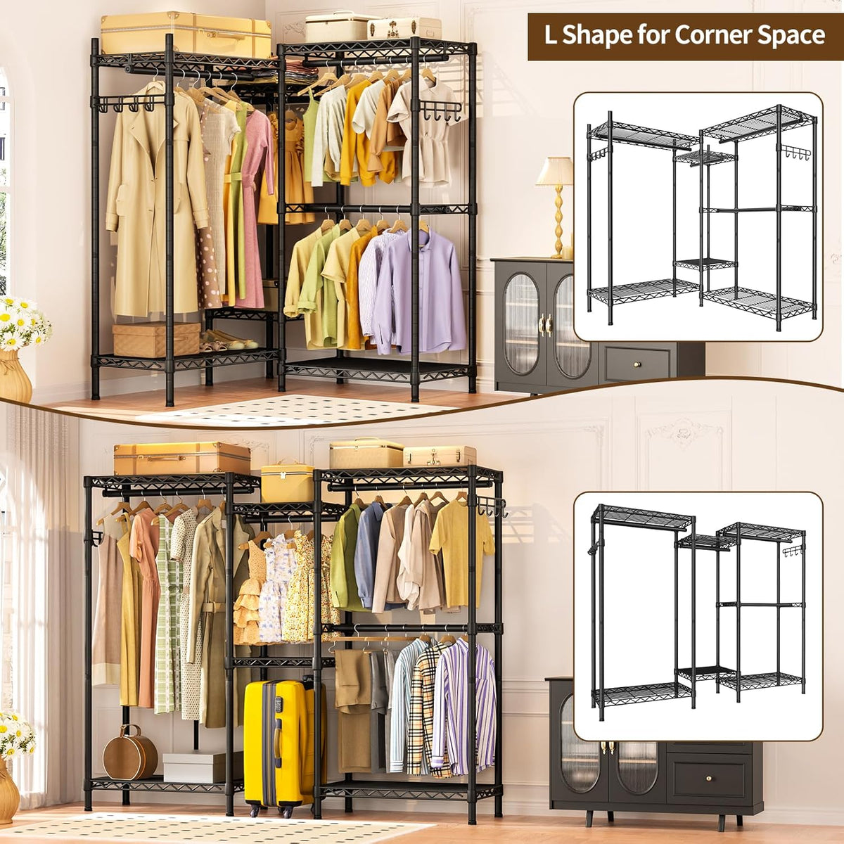 Heavy Duty Garment Rack Large Clothes Rack,Freestanding Closet Portable Clothing Rack with 7