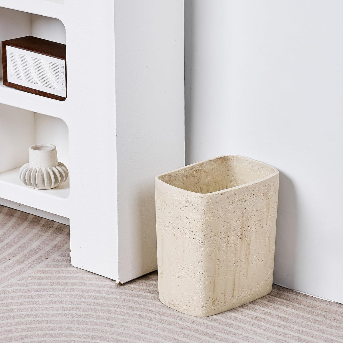 Polytree Natural Travertine Textures Bathroom Trash Can 1.8 Gallon(7 Liter) Small Kitchen Garbage