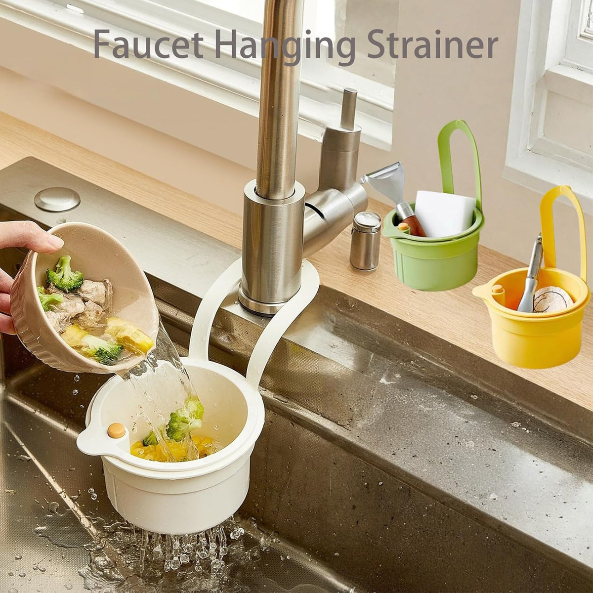 Faucet Hanging Strainer Kitchen Sink Food Waste Catcher Drain Basket, Plastic Kitchen Sink Strainer