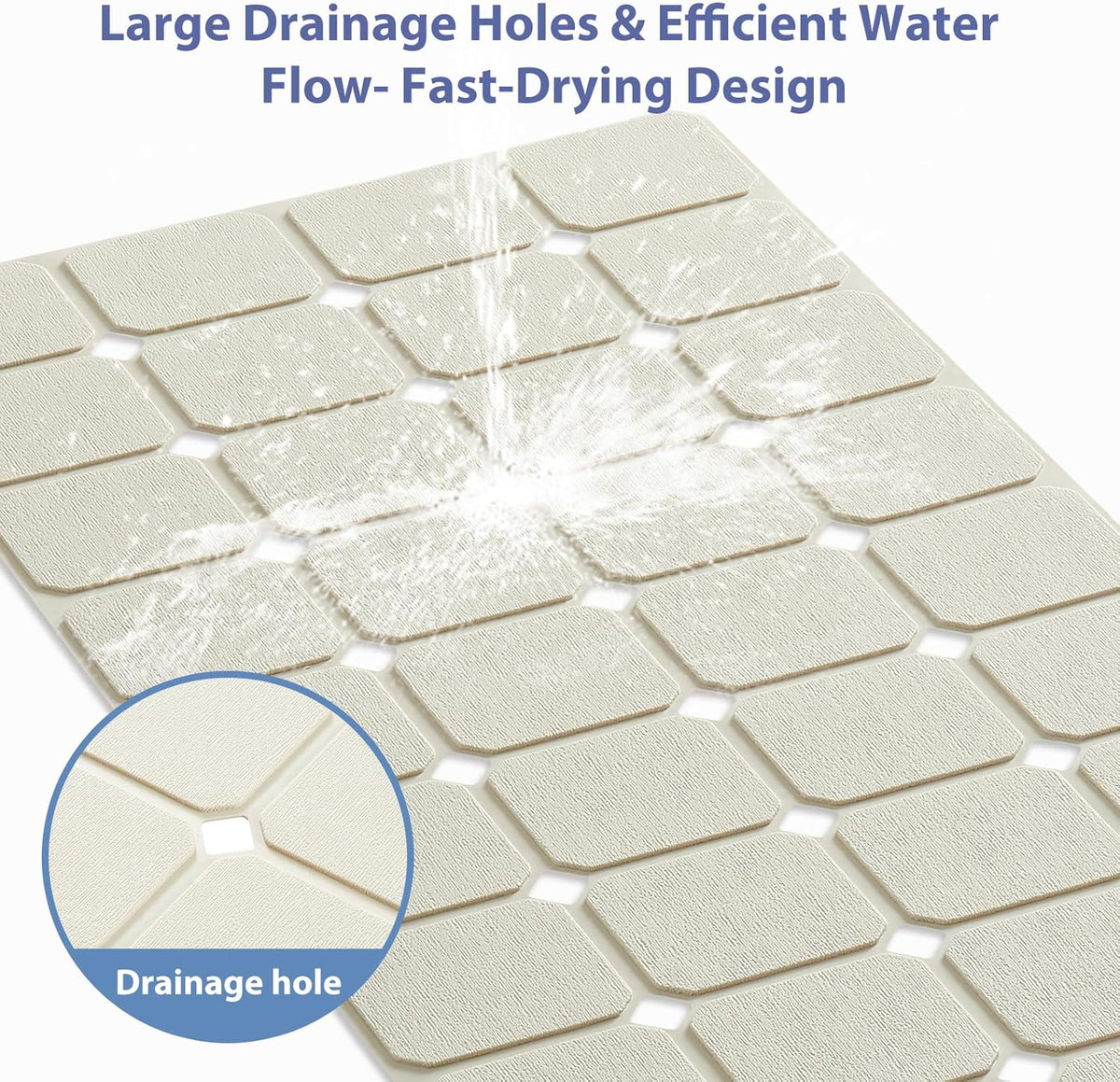 Bathtub Mat Non Slip Silicone Foldable Extra Long Tub Mat Strong Suction Cups & Large Drain Holes